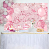 Aperturee - Pink Glitter Balloons Cake Girls Birthday Backdrop
